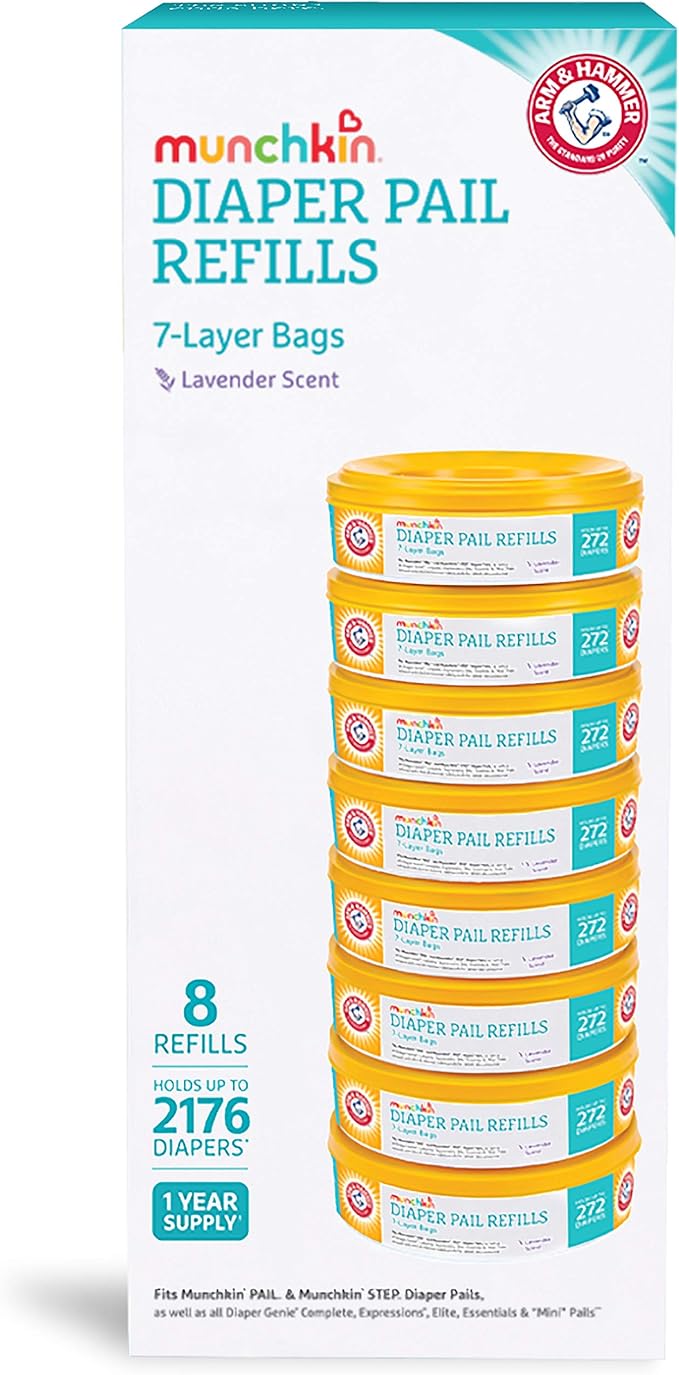 Munchkin® Arm & Hammer Diaper Pail Refill Rings, Holds up to 2,176 Newborn Diapers, 8 Pack