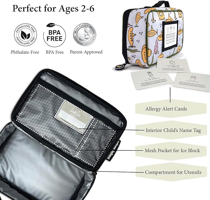 Urban Infant Yummie Kids Lunch Box Insulated Bag - Toddler Boys and Girls – Perfect for Daycare Preschool Travel Snacks – Allergy Alert Cards - Fits Bento Boxes - Traffic