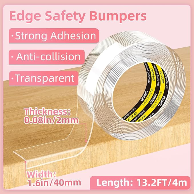 Corner Protector Clear Baby Proofing Edge Guard Tape 1.6in（W x 13FT(L) Self Adhesive Furniture Table Corner Bumper for Child Safety Sharp Edge Guard Roll