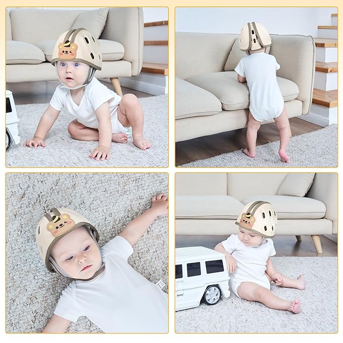Baby Head Protector for Crawling and Walking, Anti-Collision Soft Infant Helmet for 6-24 Months, Breathable & Ultra-Lightweight & Expandable and Adjustabl (Brown Bear)