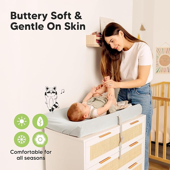 2-Pack Waterproof Changing Pad Covers Boy, Girl – 32x16 Soft Viscose Derived from Bamboo Baby Changing Table Cover, Wipeable Diaper Change Pad Sheets, Nursery Contour Baby Diaper Change Liner (Sage)