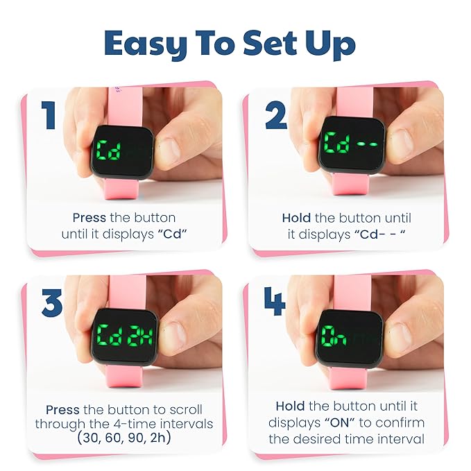 Potty Training Watch & Board Book for Kids – A Water Resistant Potty Reminder Device for Boys & Girls - Train Your Toddler with Fun Musical or Vibration Reminders and Printed Board Book (Pink)