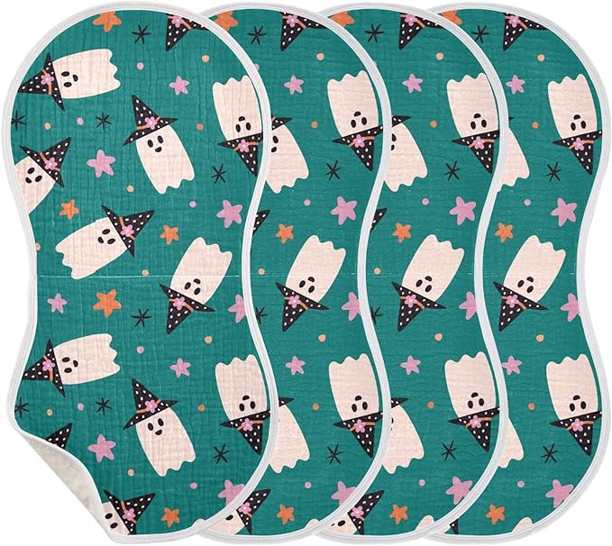 vvfelixl Baby Burp Cloths Halloween Ghosts Baby Newborn Cotton Burping Cloths Set Baby Washcloths 4 Pack