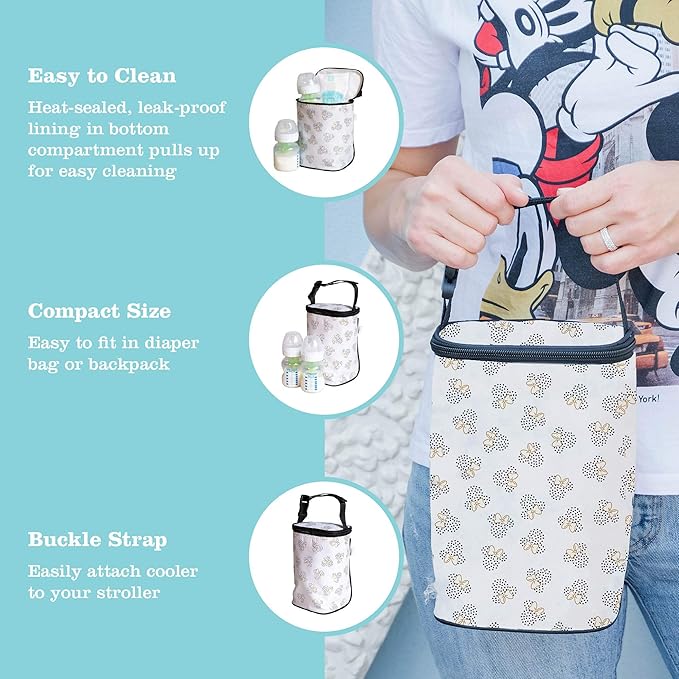 J.L. Childress Disney Baby TwoCOOL Breast Milk Cooler Travel Bag - Insulated Baby Bottle Storage Bag, Portable Organizer Pack, For Daycare or On the Go, Fits 2-4 Bottles - Minnie Mouse