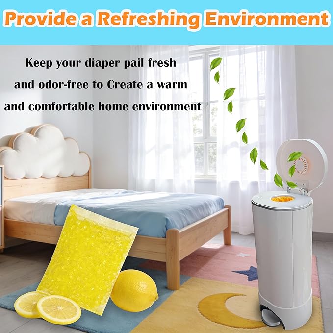 14 Pack Diaper Pail Odor Absorber Refills for Munchkin Step and Pall Diaper Pails, Odor Eliminator Filter Refills for Puck Baking Soda Cartridge (Lemon)