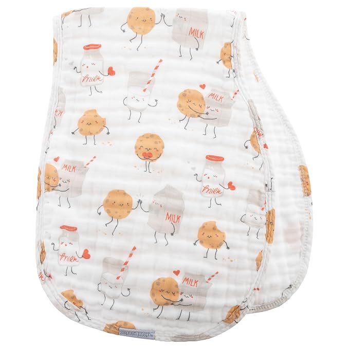 Stephen Joseph, Muslin Baby Burp Cloths, 2-Pack 100% Cotton, Burp Cloth for Baby Boys and Girls, Milk and Cookies