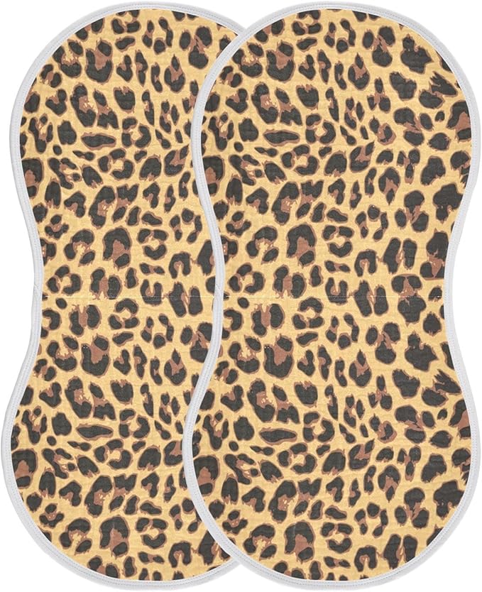 Muslin Burp Cloths for Baby Boys and Girls - 2-Pack Ultra Absorbent Leopard Print Muslin Washcloths, Newborn Towel, Milk Spit Up Rags, Burp Cloth Bibs for Unisex, 22 x 11 Inch