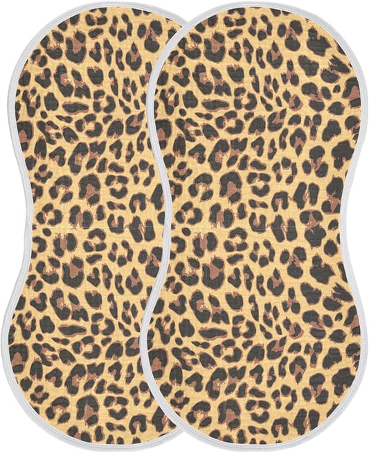 Muslin Burp Cloths for Baby Boys and Girls - 2-Pack Ultra Absorbent Leopard Print Muslin Washcloths, Newborn Towel, Milk Spit Up Rags, Burp Cloth Bibs for Unisex, 22 x 11 Inch