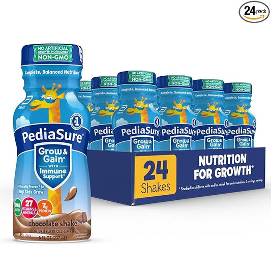 PediaSure Grow & Gain with Immune Support, 27 Vitamins & Minerals for Kids, 7g Protein, Non-GMO, Gluten-Free, Chocolate, 8-fl-oz Bottle, Pack of 24