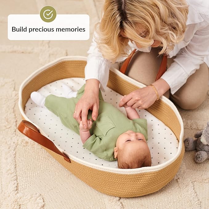 Moses Basket for Babies with Muslin Blanket | Changing Basket for Baby Dresser | Portable Basket for Your Baby’s Needs | Baby Changing Basket with Pad | Woven Basket for Travel & Nursery
