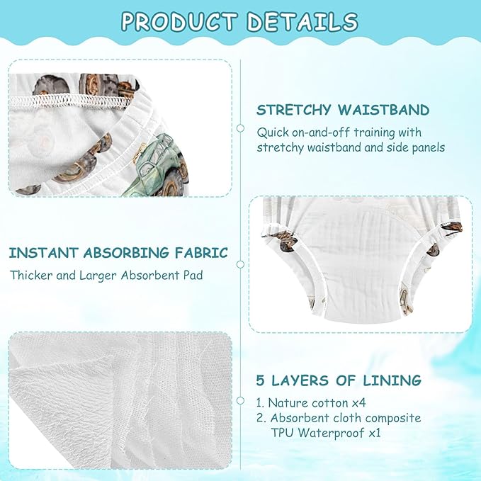 Toddler Potty Training Underwear Cotton Absorbent Soft Baby Girl Boy Potty Training Pant 2t-5t