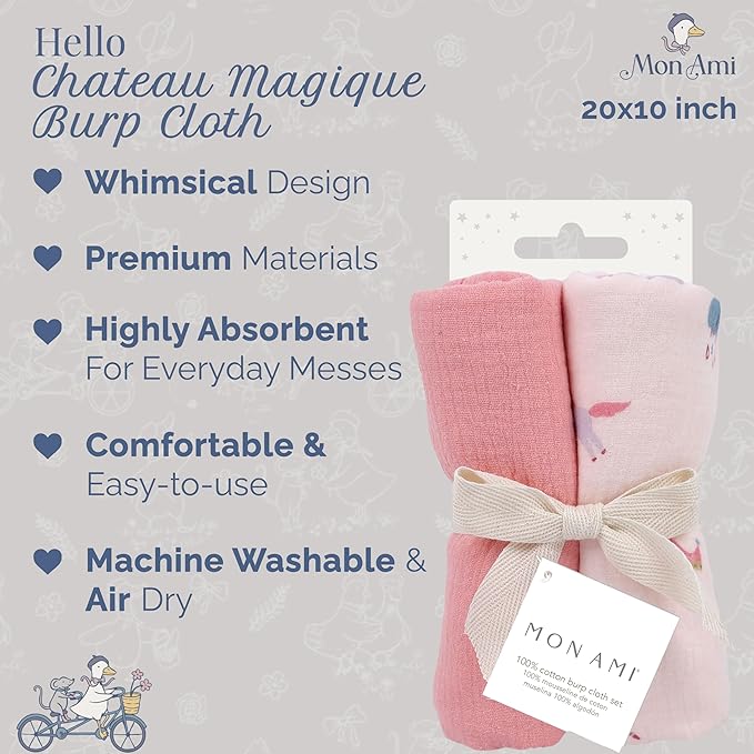 MON AMI Muslin Burp Cloths for Baby – 100% Cotton Burping Cloths for Babies, Extra Absorbent, Ultra-Soft, Baby Essentials