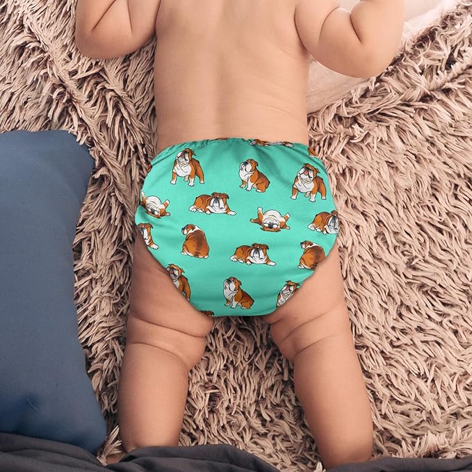 WIRESTER Baby Cloth Diaper One Size Adjustable Washable Reusable Cloth Pocket Diaper for Baby - English Bulldog Funny Playful Postures