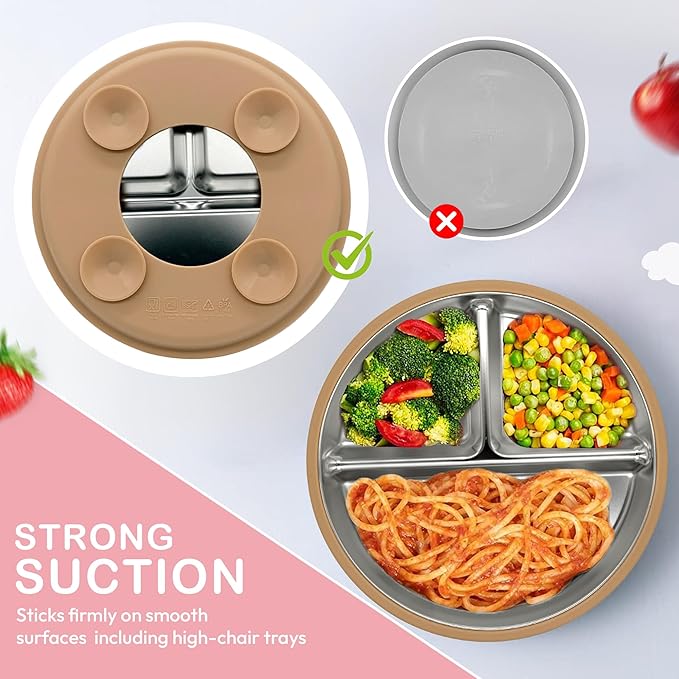 MOMERA Stainless Steel Baby Feeding Set | Suction Plate & Bowl with Spoon Fork | Divided Toddler Plate | BPA‑Free, Durable, Easy to Clean