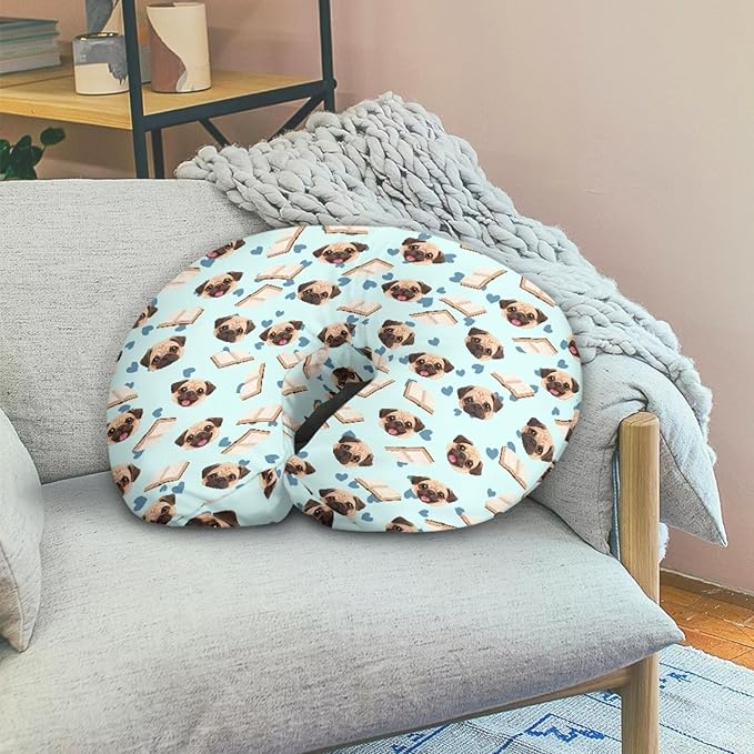 Jeiento Cute Pug Dog Nursing Pillow Covers Soft U-Shaped Breastfeeding Pillow Slipcovers for Newborn Baby Mom,Cartoon Puppy Love Heart Pillowcase Cover