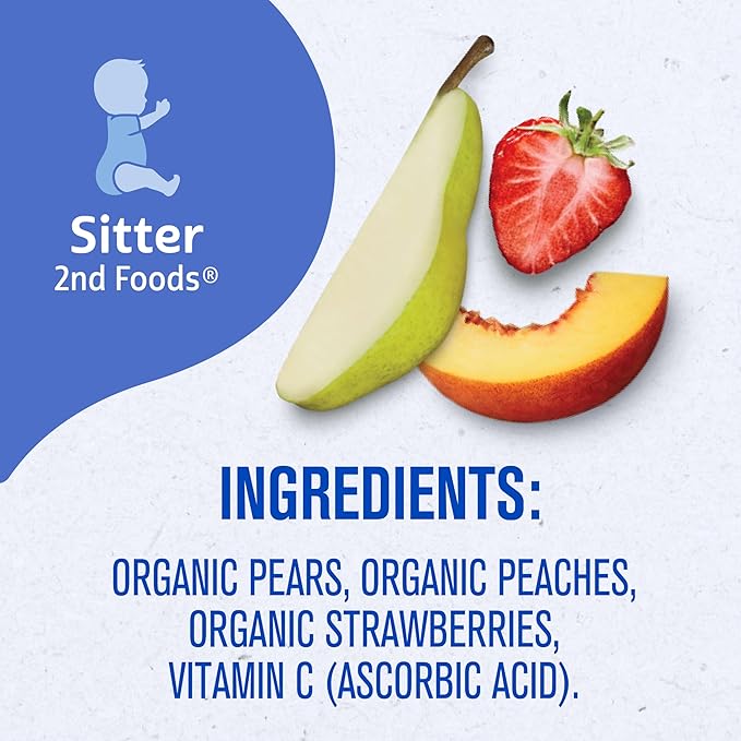 Gerber Stage 2 Baby Food, Organic Pear Peach Strawberry Puree Pouch, 2 Servings of Fruit, No Added Sweetener, No Artificial Colors or Flavors