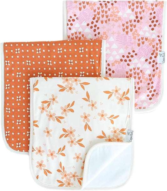 Copper Pearl Baby Burp Cloth Large 21''x10'' Size Premium Absorbent Triple Layer 3-Pack Gift Set Rue