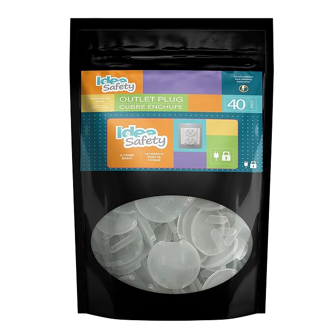 Outlet Plugs Covers (40 Pack) Clear Child Baby Proof - Electrical Protector - Safety Caps by Idea Safety - Home Basic