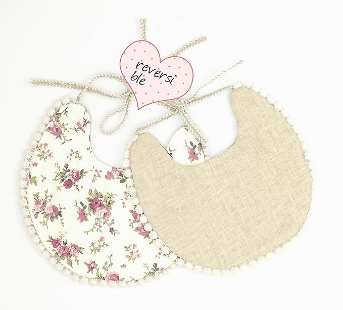 Baby Bib For Girls,Reversible Waterproof Handmade Natural Cotton Baby Drool Bib 0-12 months 2 Pack