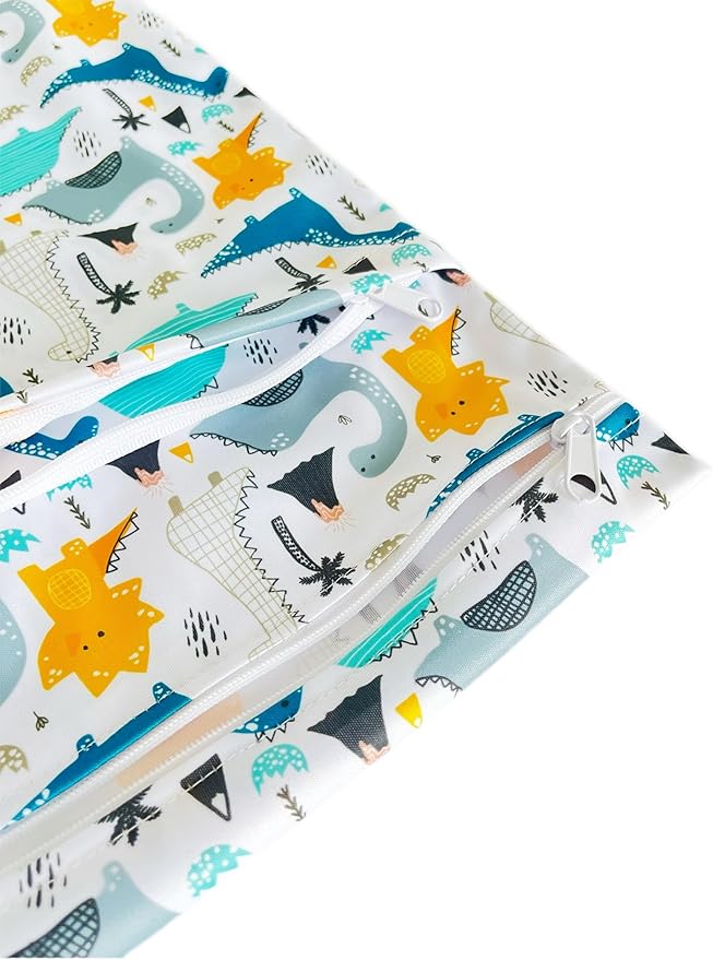Wet Dry Bag for Cloth Diapers, 2PCS Waterproof Reusable Wet Bag with Zippered Pockets, Washable, Reusable for Travel, Beach, Pool, Stroller, Diapers, Dirty Gym Clothes, Swimsuits, 14x12In & 12x11In