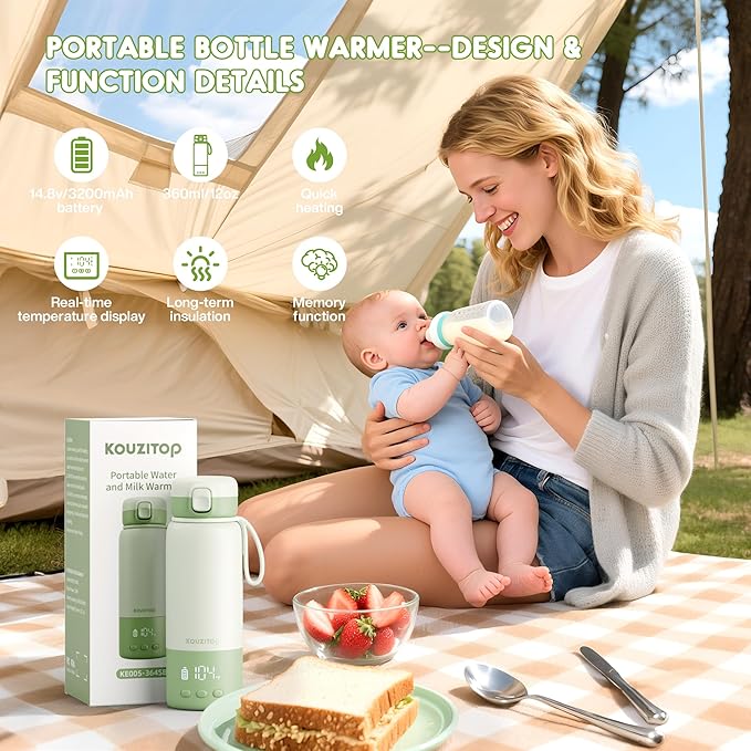 Portable Bottle Warmer for Travel, Portable Milk Warmer 12oz 2-Min Fast Heating, Travel Bottle Warmer On the Go with Long-Lasting Keep Warm Function