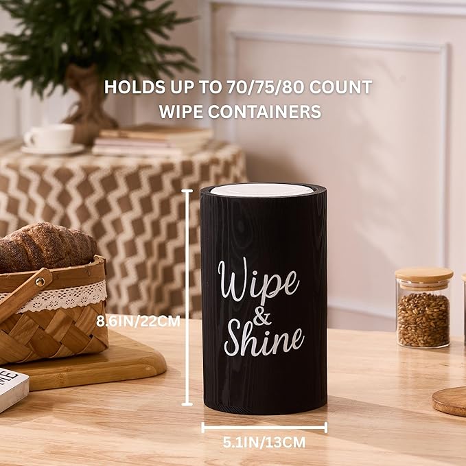 GoFika Wood Disinfecting Wipe Dispenser for Kitchen Farmhouse Countertop Organizer Storage Container Black
