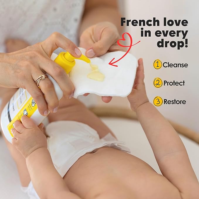 La Petite Creme French Premium Liniment Baby Lotion - Diaper Cream Alternative to Wet Wipes - Gentle Moisturizer & Skin Cleanser, USDA Certified Organic Ingredients - Newborn Essentials (8 oz)
