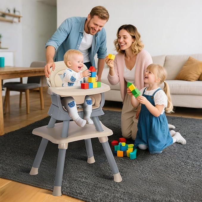 TODEFULL Baby High Chair, 8 in 1 Convertible Highchairs for Babies and Toddlers, Children Dining Booster Seat/Kids Building Block Table for Girls Boys, Baby Seat with Removable Tray, Khaki
