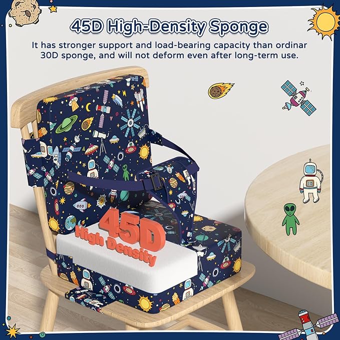 Booster Seat for Kitchen Chair with Backrest & 4 Adjustable Straps, Portable TPU Waterproof & Anti-Scratch Toddler Booster Seat for Dining Table, Non-Slip & Removable