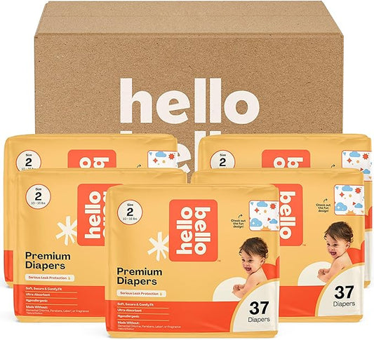 Hello Bello Premium Diapers Size 2, Brighter Days Design, Super Value Pack (185 Count)