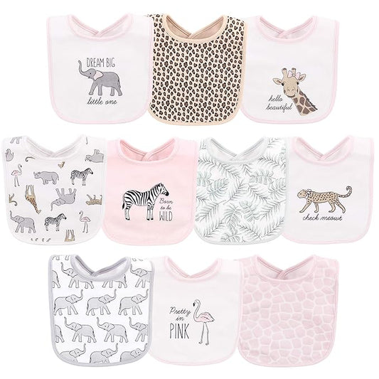 Hudson Baby Unisex Baby Cotton Bibs, Modern Pink Safari, One Size