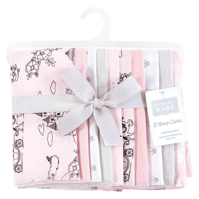Hudson Baby Unisex Baby Flannel Burp Cloth 10pk, Fairytale Princess, One Size