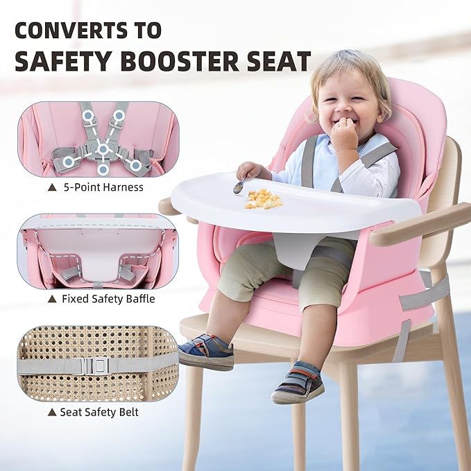 Baby High Chair, 8 in 1 Convertible Highchair, Booster Seat, Building Block/Activity Table, Stool, Feeding Chair with Dishwasher-Safe Tray, High Chairs for Babies and Toddlers (Pink)