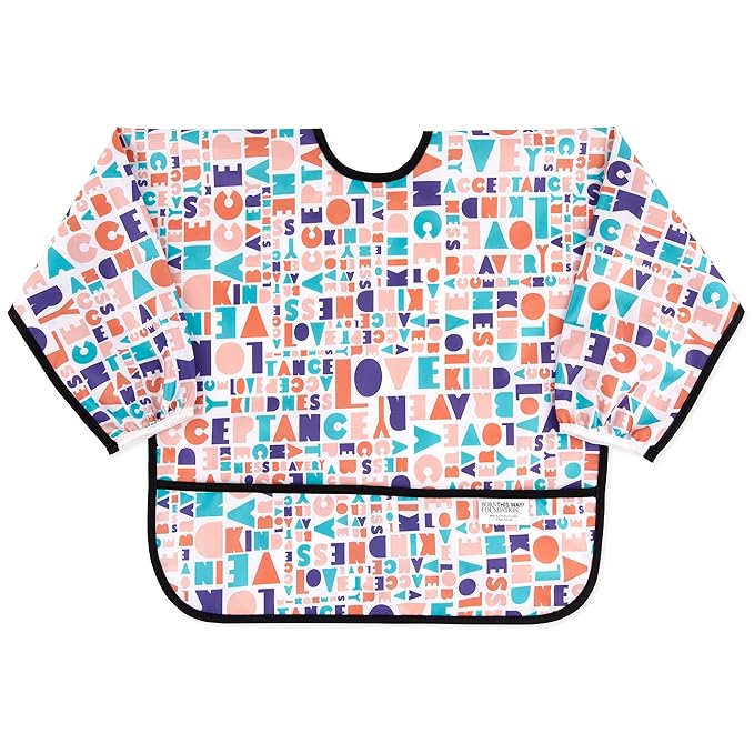 Bumkins Sleeved Bib for Girl or Boy, Baby and Toddler for 6-24 Mos, Essential Must Have for Eating, Feeding, Baby Led Weaning Supplies, Long Sleeve Mess Saving Food Catcher, Born This Way Kindness