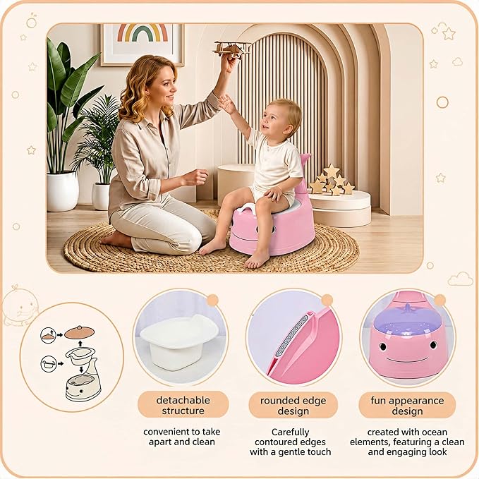 potty training toilet Potty Seat Baby Training Chair Boys Girls Toddler Whale Comfortable children 1-6 years old Baby toilet Animal seat with lid back potty trainer (Pink)