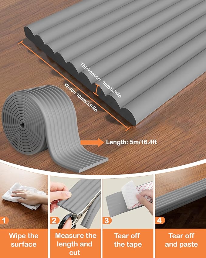 Corner Protector Baby, 16.5FT 0.4''Th W-Shape Edge Protector for Baby Proofing 4'' Wide Foam Fireplace Cushion Pre-Taped Safety Guard Bumper Pad for Furniture Wall Stair Door (Grey)