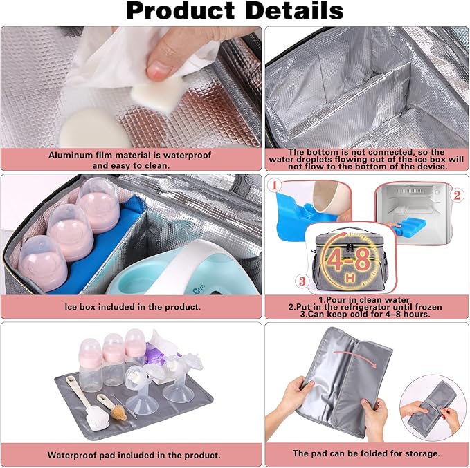 Breast Pump Bag Fit for Spectra S1 and S2, Pumping Bag with Breastmilk Ice Pack & Waterproof Mat, Perfect for Working Moms and Travel