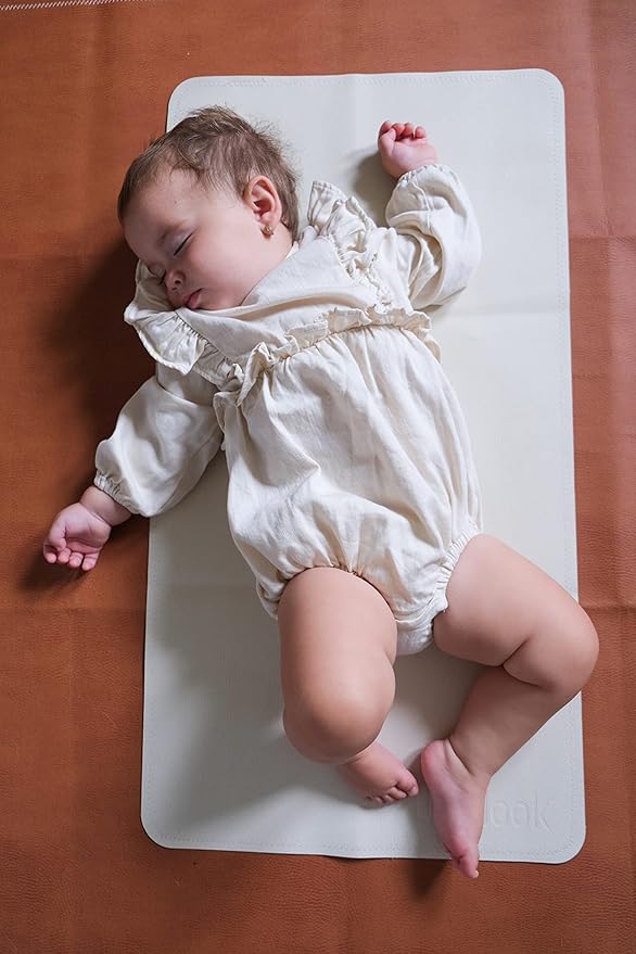 Vegan Leather Changing Mat by UNIKLOOK | Baby Infant Toddler Multipurpose | Waterproof Diaper Pad Placement Pet or Desk Mat Portable Foldable for Travel Wipeable Double Sided (14x22 in) Blanc + Rose