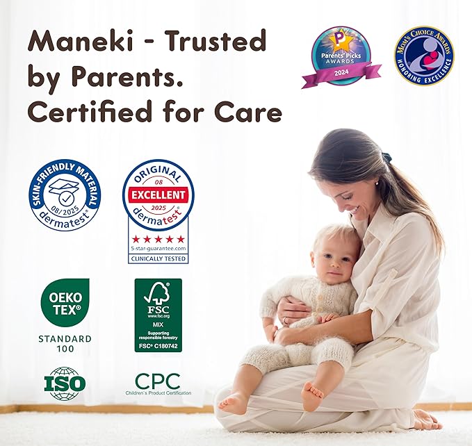 MANEKI Size 4 Diapers, Highly Absorbent & Breathable Baby Diapers, Size 4 (20–31 lbs), 50 Count, Hypoallergenic & Fragrance-Free, Day & Night Protection for Sensitive Skin, Packaging May Vary