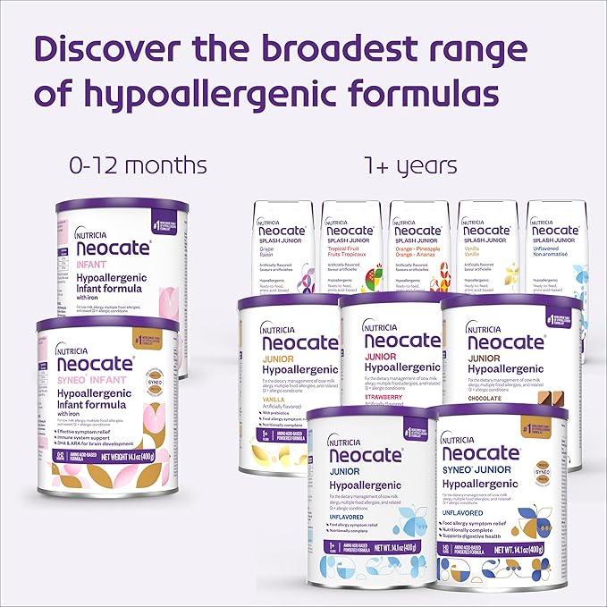 Neocate Junior - 1+ years - Hypoallergenic Toddler Formula for Food Allergy Relief - Nutritionally Complete Dairy Free Formula - Vanilla, 14.1 oz (4-Pack)