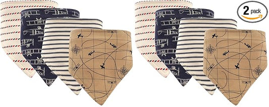 Hudson Baby Unisex Baby Cotton Bandana Bibs, Airplane, One Size (Pack of 2)