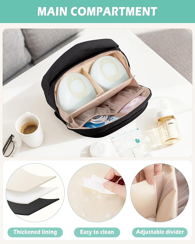 Wearable Breast Pump Bag Compatible with Momcozy, Medela and Eufy Pumps, Portable Pumping Bag with Handle for Work, Travel, and Family Use, Black