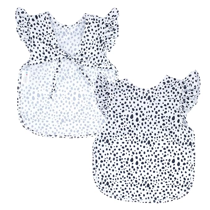 BapronBaby Flutter Organic Dot Bapron - No Neck Tie Safer Bib for Baby & Toddler - Soft Waterproof Stain Resistant - Machine Washable - Sz Preschool 3-5yrs