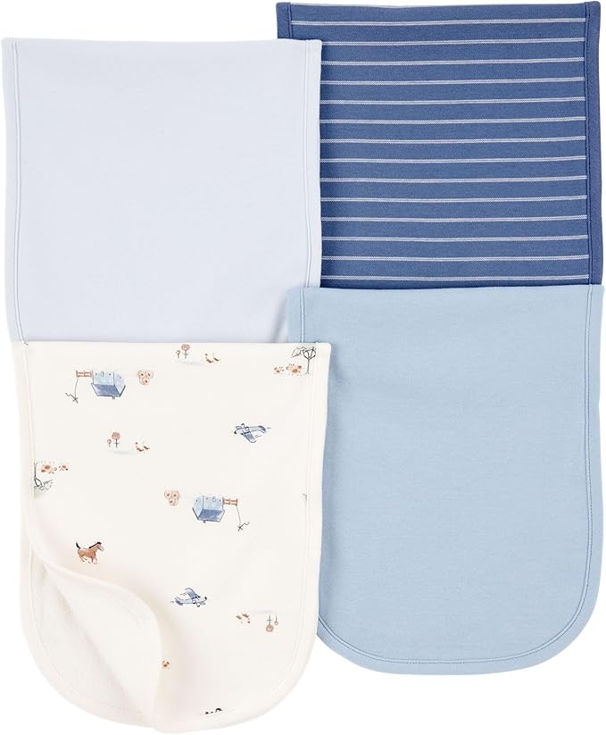 Carter's Baby Girls’ 4 Pack Cotton Burp Cloths, Soft Absorbent Burp Cloth Set (Ivory/Blue)