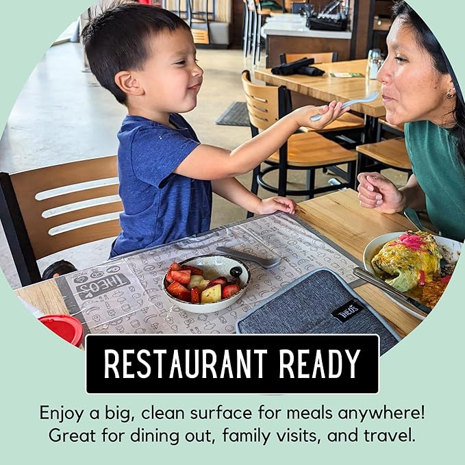 THEO'S 50 Pack Stick on Disposable Table Mats for Kids & Baby Led Weaning | Large 12" x 18" Restaurant Placemats in Re-usable Travel Pouch