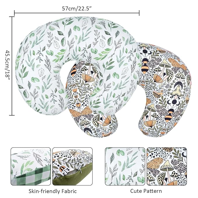 2 Pack Baby Nursing Pillow Cover Newborn U-Shaped Breastfeeding Pillowcase Cushion Cover Stretchy Replaceable Forest&Floral Pillow Cover Slipcover 22.5x21