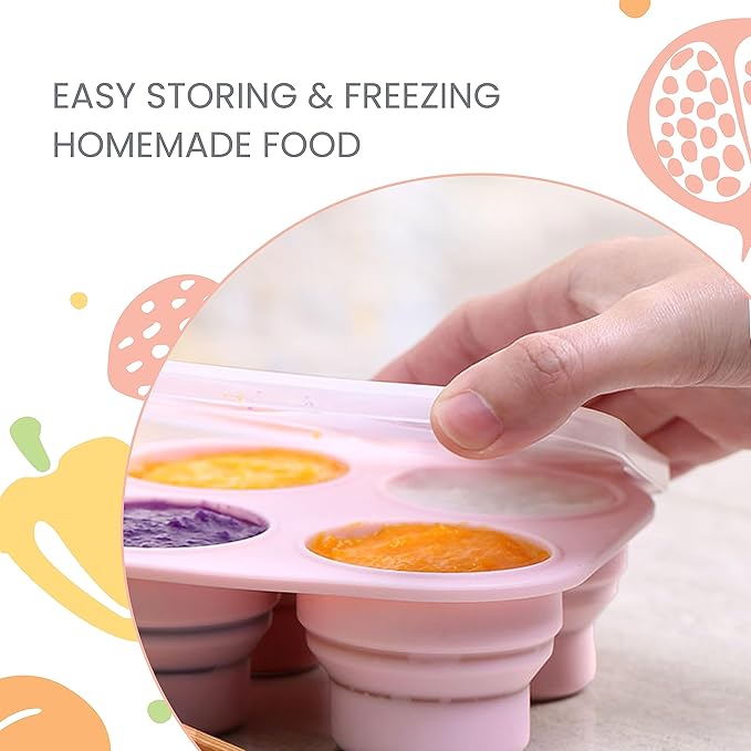 Lulyboo Baby Food Freezer Tray with Lid - Foldable Silicone Portable Storage for Homemade Baby Food, Fruit & Veggie Purees, 4 Compartments, BPA-Free, Space-Saving & Easy to Clean