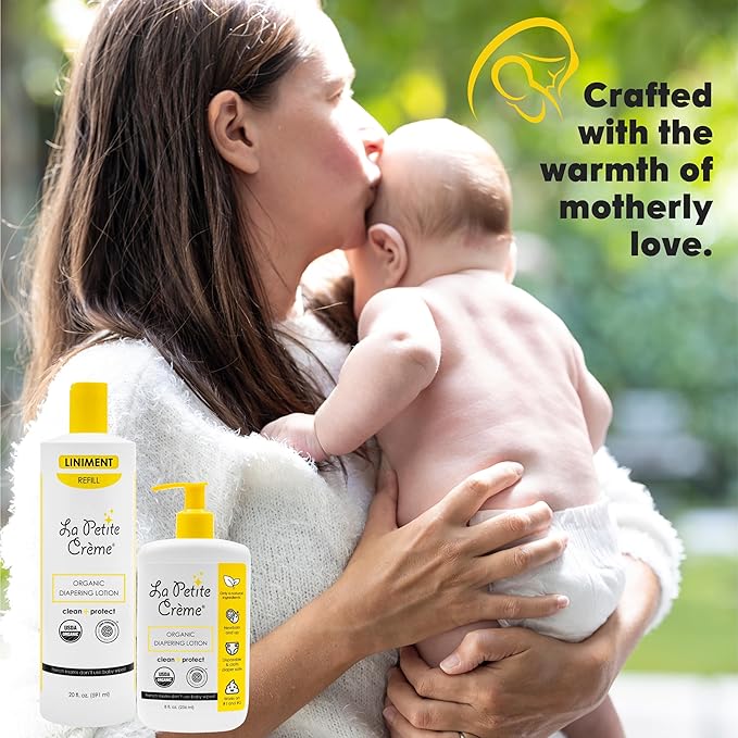 La Petite Creme French Premium Diapering Lotion - Diaper Cream Alternative to Baby Wipes - Moisturizer & Skin Cleanser - USDA Certified Organic Ingredients - Baby Essentials (2 Bottles of 20 oz)