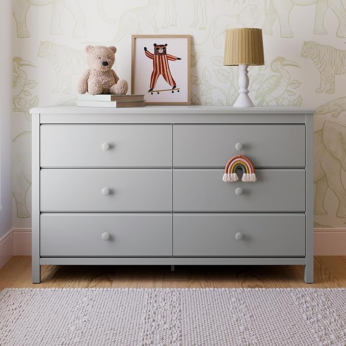 Storkcraft Alpine 6-Drawer Dresser (Pebble Gray) – GREENGUARD Gold Certified, Gray Dresser for Bedroom, Kids & Nursery Storage Drawers, Safety Interlocking Drawers, Pre-Installed Tracks, Kids Bedroom