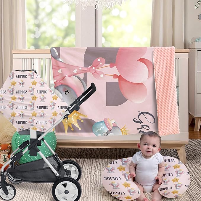 Dyoart Custom Baby Nursing Pillow Cover for Nursing, Pink Elephant Removable Nursing Covers for Breastfeeding Pillows, Ultra Soft Comfortable Slipcover for Newborn Baby Boys and Girls